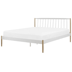 Beliani Kovová postel 140 x 200 cm bílo hnědá MAURS