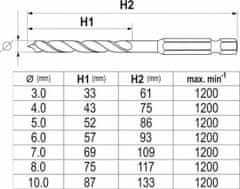 YATO Sada spirálových vrtáků do dřeva 3-10 mm Hex