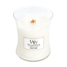 Woodwick střední svíčka White Teak 275 g