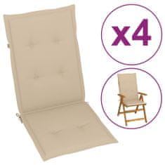 Petromila Podušky na židli vysoké opěradlo 4 ks béžové 120x50x3 cm textil