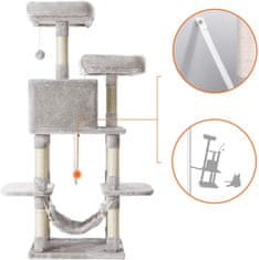 FEANDREA Škrabadlo pro kočky s domečkem a houpací sítí 150 cm Světle šedé PCT85W