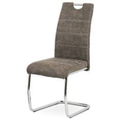 Autronic Jídelní židle, potah hnědá látka COWBOY v dekoru vintage kůže, kovová chromovaná HC-483 BR3
