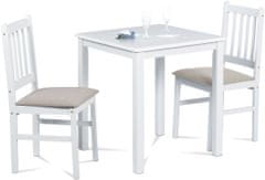 eoshop Jídelní set 1+2, stůl 69 x 69 x75 cm, masiv kaučukovník, bílý mat, šedé látkové sedáky JAGUAR WT
