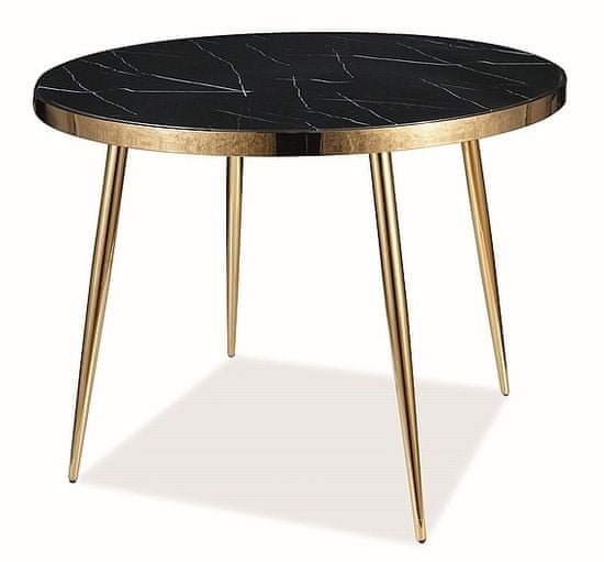 CASARREDO Jídelní stůl CALVIN 100 mramorované sklo/černá/zlatá