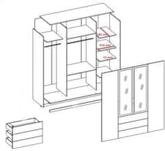 CASARREDO Šatní skříň MILO 4-dvéřová