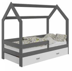 eoshop Dětská postel Domek 80x160 cm D3, rošt ZDARMA - šedá (Barva úložného prostoru: Bílá, Volba matrace: Bez matrace)