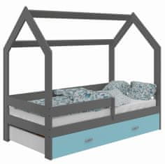 eoshop Dětská postel Domek 80x160 cm D3, rošt ZDARMA - šedá (Barva úložného prostoru: Modrá, Volba matrace: Bez matrace)