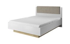 eoshop Manželská postel 160x200 CORA s úložným prostorem, Bílá matná / Bílý lesk / Dub Grandson