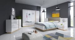eoshop Manželská postel 160x200 CORA s úložným prostorem, Bílá matná / Bílý lesk / Dub Grandson