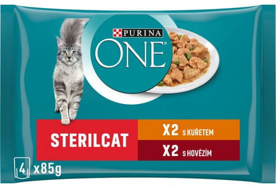 Purina ONE STERILCAT multipack kuře a hovězí ve šťávě 48×85 g