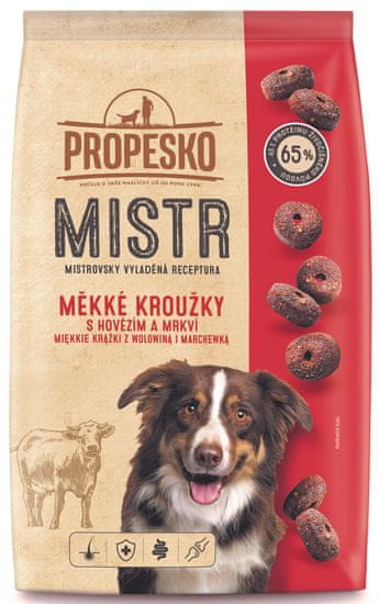 Propesko MISTR Adult měkké kroužky s hovězím 4×1,5 kg