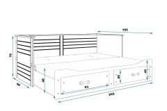 Importworld Dětská postel Helena 2 - 2 osoby, 80x200 s výsuvnou přístýlkou a úložným prostorem – Bílá