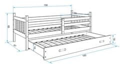 Importworld Dětská postel Miroslava - 2 osoby, 80x190 s výsuvnou přistýlkou – Bílá, Grafit