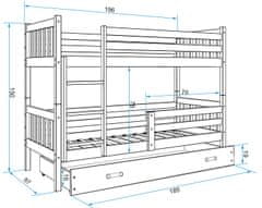 Importworld Patrová postel Miloslava - 2 osoby 80x190 s úložným prostorem – Bílá, Grafit