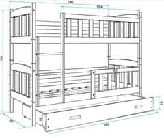 Importworld Dětská patrová postel Karla - 2 osoby, 80x190 s úložným prostorem – Bílá, Bílá