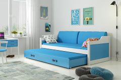 Importworld Dětská postel Josef - 2 osoby, 80x190 s výsuvnou přistýlkou – Bílá, Modrá