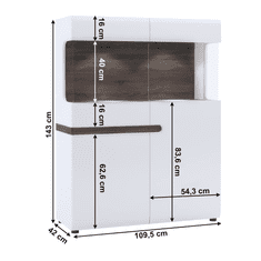 KONDELA Vitrína, bílá extra vysoký lesk HG / dub sonoma tmavý, LYNATET TYP 33