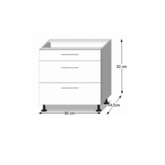 KONDELA Dolní skříňka D 80 3, vysoký bílý lesk/dub sonoma, LINE