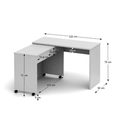 KONDELA Rozkládací PC stůl se šuplíky, bílá, Versal NEW