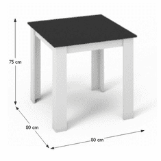 KONDELA Jídelní stůl, bílá / černá, 80x80 cm, KRAZ