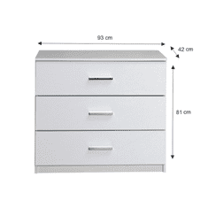 KONDELA Komoda s třemi šuplíky, bílá / vysoký bílý lesk HG, ASIENA