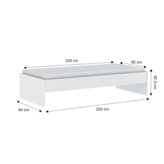 KONDELA Postel, 90x200, bílá, TIDY