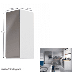 KONDELA Horní skříňka, bílá / šedý extra vysoký lesk, levá, AURORA G30