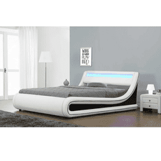 BPS-koupelny Manželská postel s RGB LED osvětlením, bílá / černá, 180x200, MANILA NEW