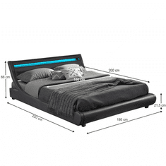 KONDELA Manželská postel s RGB LED osvětlením, černá, 180x200, FELINA