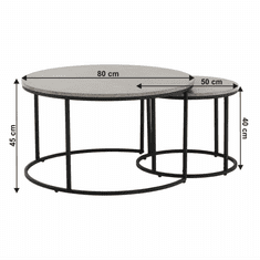 KONDELA Konferenční stolky, set 2 ks, beton/černá, IKLIN
