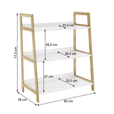 KONDELA 3-policový regál, bílá / přírodní, Koen TYP 1