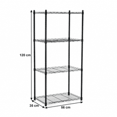 KONDELA Regál s nastavitelnou výškou polic, 4-policový, černá, NOVEL