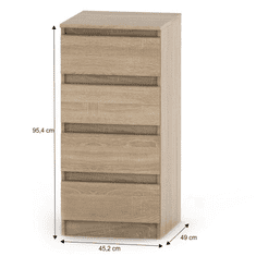 KONDELA 4 šuplíková komoda, dub sonoma, HANY NEW 009