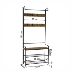KONDELA Věšák s botníkem, černý kov/MDFrustikální dřevo, KELAM