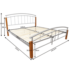 KONDELA Manželská postel, dřevo olše/stříbrný kov, 140x200, MIRELA
