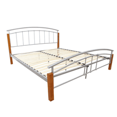 KONDELA Manželská postel, dřevo olše/stříbrný kov, 140x200, MIRELA