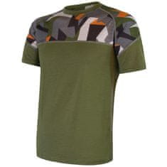 Sensor Triko Merino Impress - pánské, krátký, zelená safari camo - Velikost XL