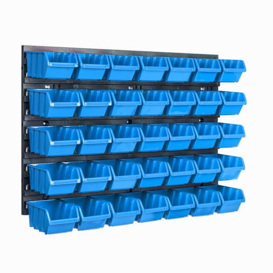 botle Nástěnný panel na nářadí 57,6 x 39 cm s 35 ks. Krabice závěsný Modré Boxy Skladovací systém
