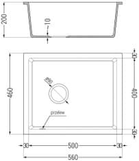 Mexen Pedro granitový dřez 1-miska 560 x 460 mm, bílá, sifon zlatá (6508561000-20-G)