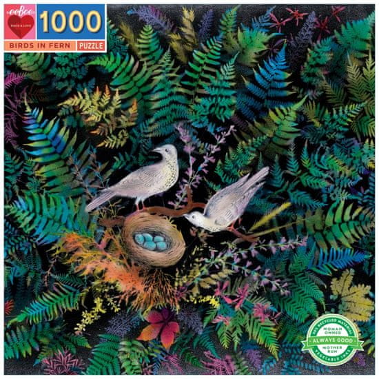 eeBoo Čtvercové puzzle Ptáci v kapradí 1000 dílků