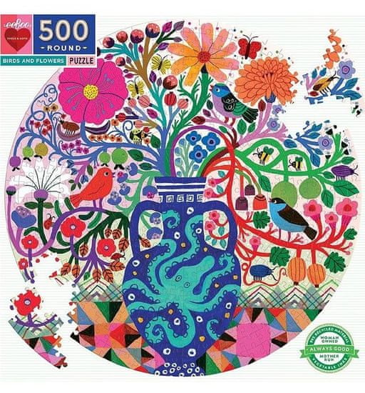 eeBoo Kulaté puzzle Ptáčci s květinami 500 dílků