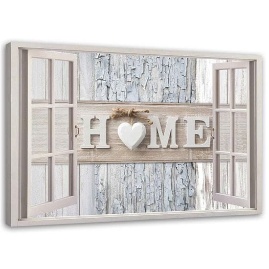 shumee Obraz na plátně, Nápis na okně Home Heart shabby chic - 60x40