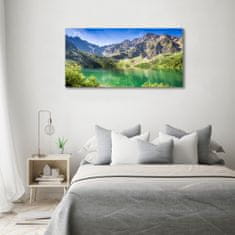 Wallmuralia Foto obraz fotografie na skle Mořské oko Tatry 100x50 cm 4 úchytky