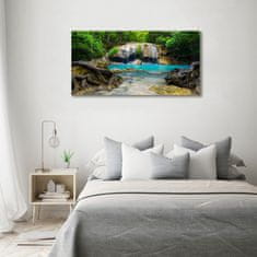 Wallmuralia Foto obraz skleněný horizontální Vodopád v lese 100x50 cm 4 úchytky