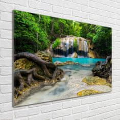 Wallmuralia Foto obraz skleněný horizontální Vodopád v lese 100x70 cm 2 úchytky