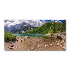 Wallmuralia Foto-obraz fotografie na skle Jezero v horách 100x70 cm 2 úchytky