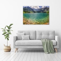 Wallmuralia Foto obraz fotografie na skle Jezero v horách 100x70 cm 4 úchytky