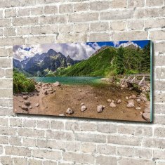 Wallmuralia Foto-obraz fotografie na skle Jezero v horách 100x50 cm 4 úchytky