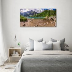 Wallmuralia Foto-obraz fotografie na skle Jezero v horách 100x50 cm 4 úchytky