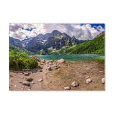 Wallmuralia Foto-obraz fotografie na skle Jezero v horách 100x70 cm 2 úchytky